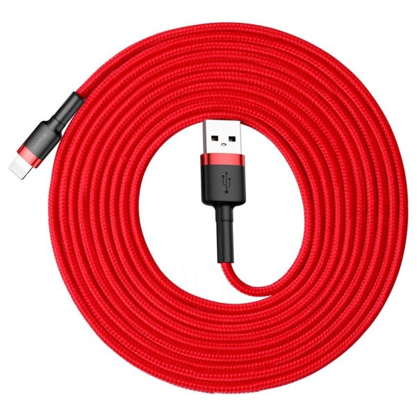 Baseus Cafule Cable Durable Nylon Braided Wire  Lightning QC3.0 2A 3M red (CALKLF-R09)  -45Days Warranty - Image 1