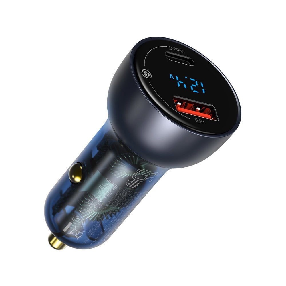 Baseus 65W car charger USB Type C 5A SCP Quick Charge 4.0+ Power Delivery 3.0 LCD display gray