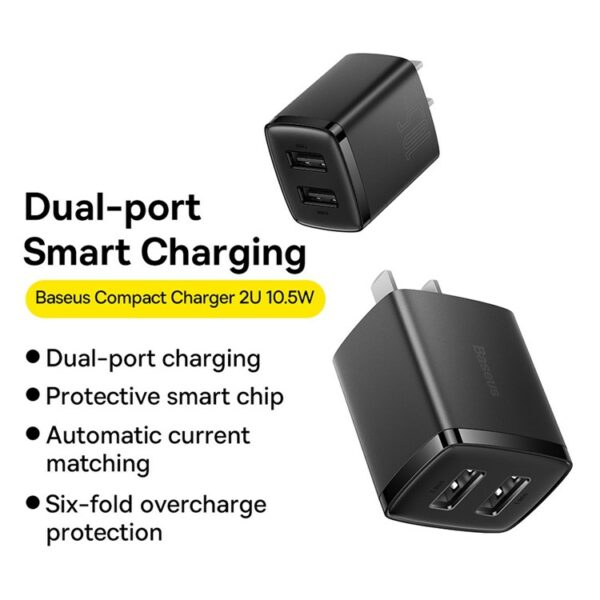 Baseus  CCXJ010001 Compact  Charger 2U 10.5W CN - Black - Image 1