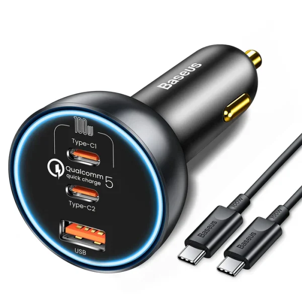 Baseus Car Charger 160W Qualcomm® Quick Charge™ 5 Technology 2C+U With 100w Type-C Cable  TZCCZM-0G - Image 1