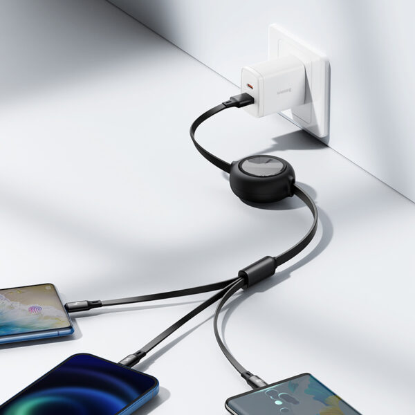 Baseus 3 in 1 Cable one for three Retractable 66W Fast Charging Data Cable Usb to Type C Micro Lightning CAMLC-MJ01 - Image 3