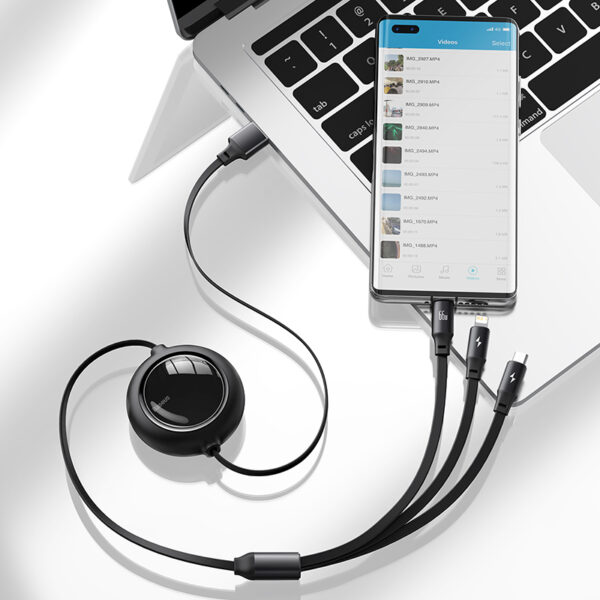 Baseus 3 in 1 Cable one for three Retractable 66W Fast Charging Data Cable Usb to Type C Micro Lightning CAMLC-MJ01 - Image 4