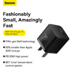 Baseus Charger 20W For Apple Iphone 14 13 12 11 Series GaN5 Fast Charger  1C  CN Adapter Black CCGP130001