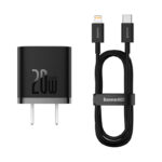 Baseus Charger 20W For Apple Iphone 14 13 12 11 Series GaN5 Fast Charger 1C  CN Set  Black Type-C to iP PD 20W 1m Cable Black CCGN040101
