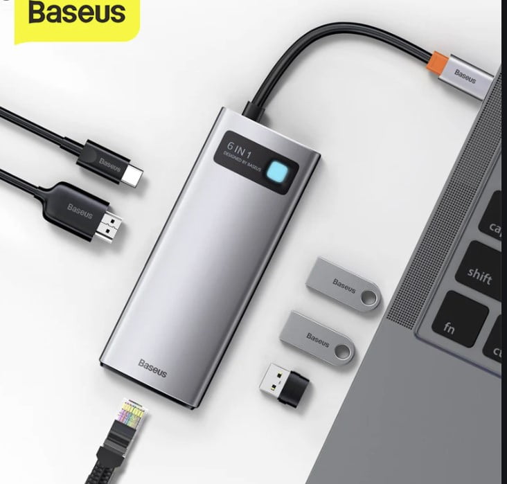 Baseus-Metal-Gleam-Series-6-in-1-Multifunctional-Type-C-HUB-Docking-Station-Gray.jpg Baseus Metal Gleam Series 6-in-1 Multifunctional Type-C HUB Docking Station Gray CAHUB-CW0G - Image 1