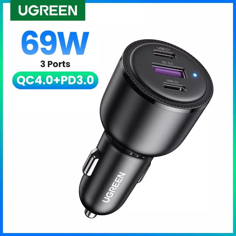 20467 s UGREEN Car Chargers 69W QC3.0 Quick Charger 1X USB  2x Type-C Car Cigarette Lighter Adapter 20467 - Image 1