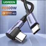 Ugreen Cable 100W Type-C to Type-C ELBOW Gaming Fast Charging Cable  Nylon Braided 1M  70643