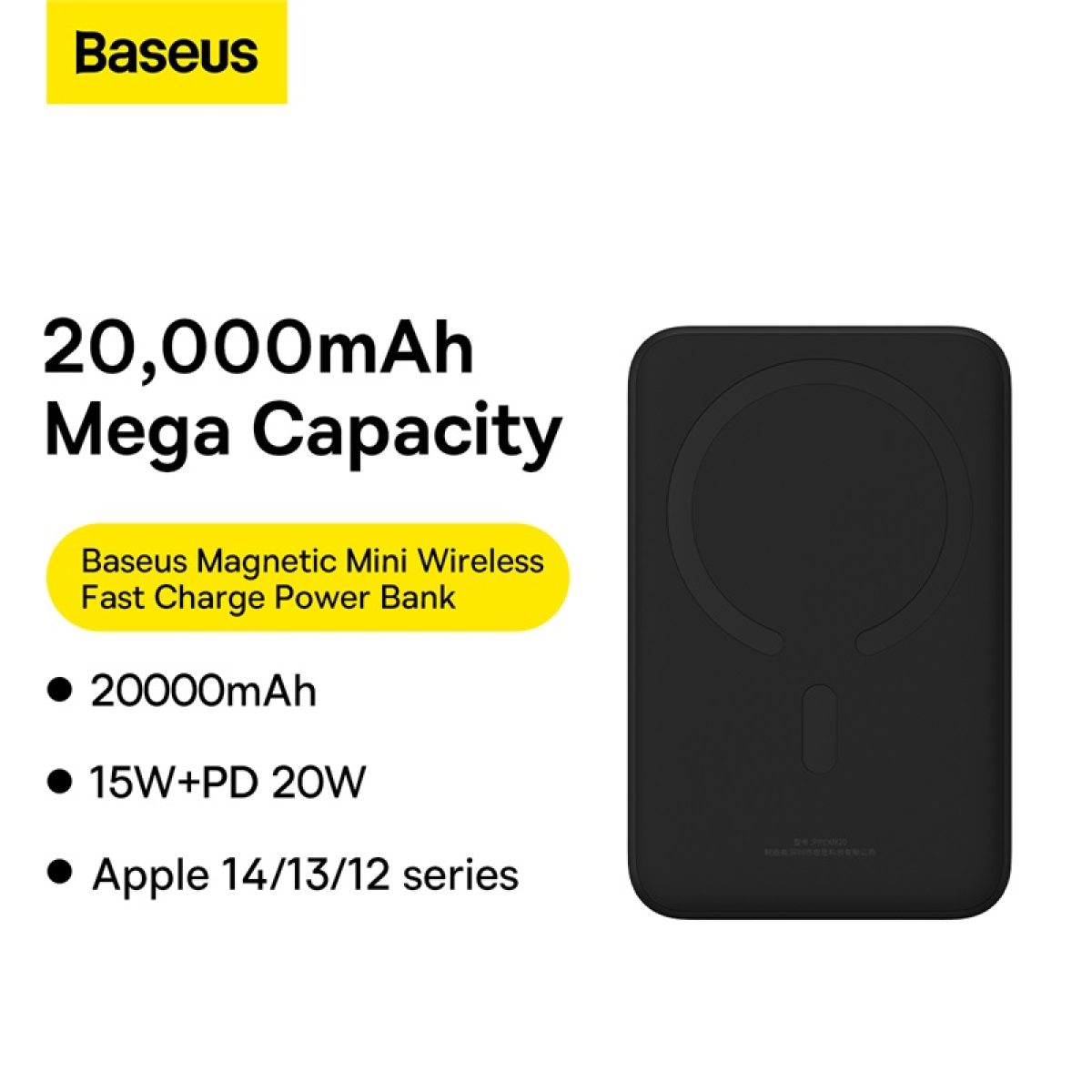 Baseus-Power-Bank-20000mAh-20W-PP Baseus Power Bank 20000mAh 20W Magnetic Mini Wireless Fast Charge Power Bank Black For Iphone 15 14 13 12 Series PPCX150001 - Image 1