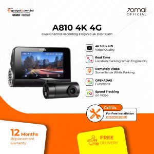 70Mai Dash Cam A810 4K Flagship Dual Camera Front & Rear Built In GPS ADAS Night Vision -1 Year Replacement Warranty