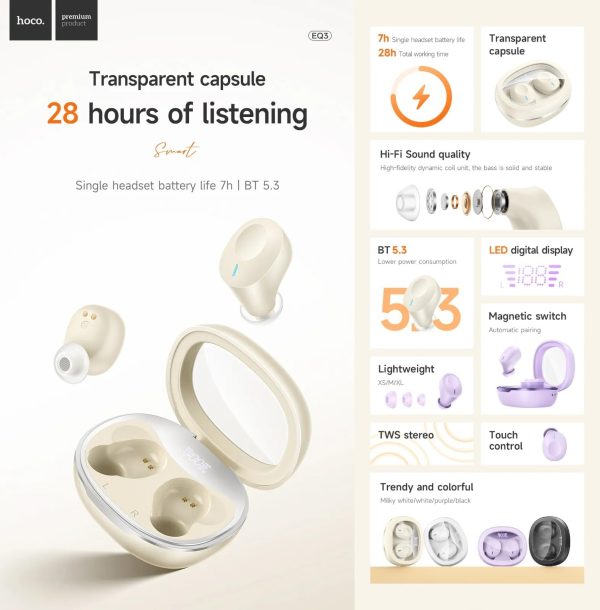 HOCO EQ3 Bluetooth In-Ear Buds Ergonomic design