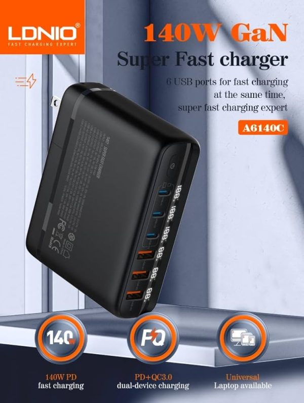 LDNIO A6140C GaN 140W Travel Charger with Smart IC Technology