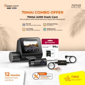 70Mai A200 Full HD Front & Back Car Dash Camera With 64Gb Memory UP02 Parking Surveillance Hardware kit