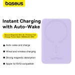 Baseus 10000Mah Power Bank Magnetic Wireless Pass-through Charging 20W for Iphone 15 14 13 12 Series Android Purple P10059001513-00