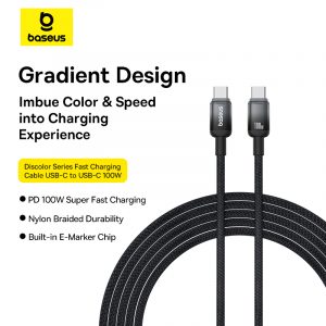 Baseus Cable 100W Type-c? to Type-c Discolor Series Fast Charging Data Cable 2M? Black P10374902111-01