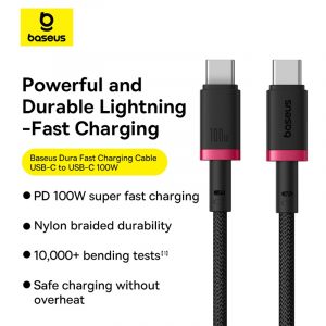 Baseus Cable PD 100W For Iphone 15 16 Series Samsung Google Pixel Laptop Macbook Dura series Type-c to Type-c Cable 2M P10377803U01-03