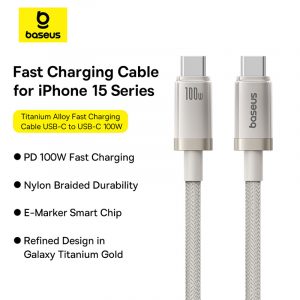 Baseus Cable PD 100W Type-C to Type-C For Iphone 15 16 Series Macbook Samsung Pixel Titanium Alloy Fast Charging Data Cable P10378100G21-00