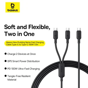 Baseus New Pudding Series Fast Charging Cable Type-C to Type-C Dual 100W 1.5m Cluster Black P10377701111-00