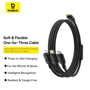 Baseus Silky One-for-Three Fast Charging Cable USB-C to Micro Lightning Type-c 100W 1.5m Cosmic Black P10377706123-00