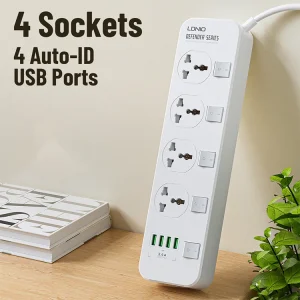 LDNIO 2500W 4 Socket with 4 USB Port Power Strip SC4408 Switch