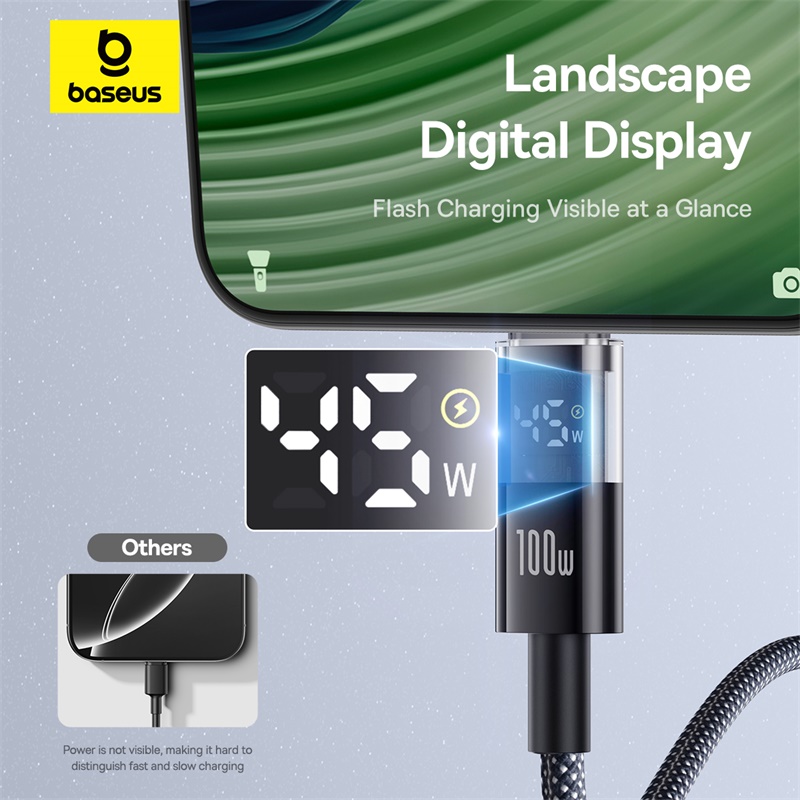 P10382701121-00-6.jpg Baseus Display 2 USB to Type-C 100W Cable For Iphone 15 16 Samsung S25 S24  Pixel Macbook 1m P10382701121-00 - Image 3