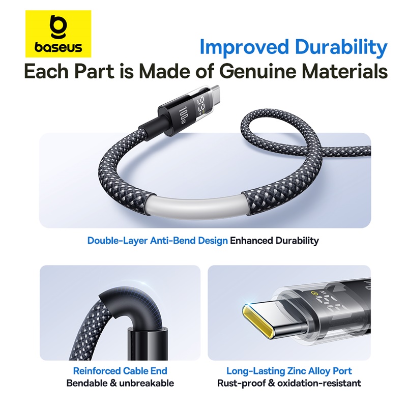 P10382701121-00-8.jpg Baseus Display 2 USB to Type-C 100W Cable For Iphone 15 16 Samsung S25 S24  Pixel Macbook 1m P10382701121-00 - Image 4