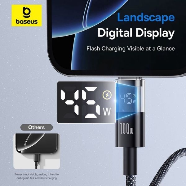 P10382702121-00-2.jpg Baseus Display 2 Type-C to Type-C 100W Cable For Iphone 15 16 Samsung S25 S24  Pixel Macbook 1m - Image 3