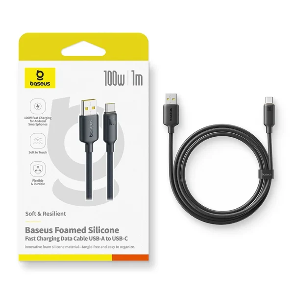 Baseus Cable Foamed Silicone Fast Charging Data Cable USB-A to Type-c  100W  Black 1m E0426800 - Image 1