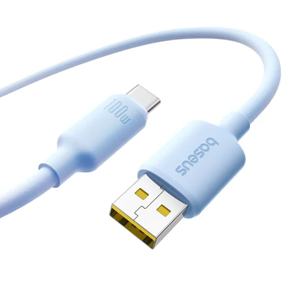 Baseus Cable Foamed Silicone Fast Charging Data Cable USB-A to Type-c  100W  Blue 1m E0426802 - Image 1