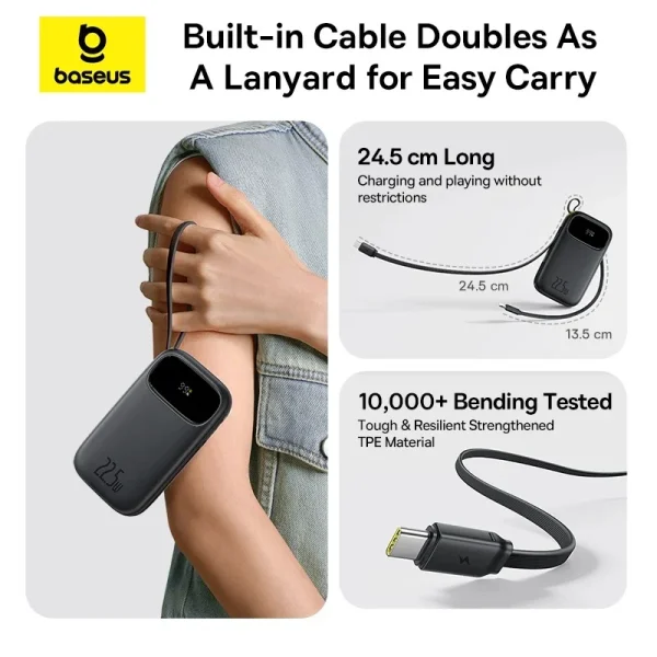Baseus Power Bank EnerFill FC31 Digital Display Built-in Type-c & Lightning Cable 20000mAh 22.5W  Purple P10082107513-00 - Image 7