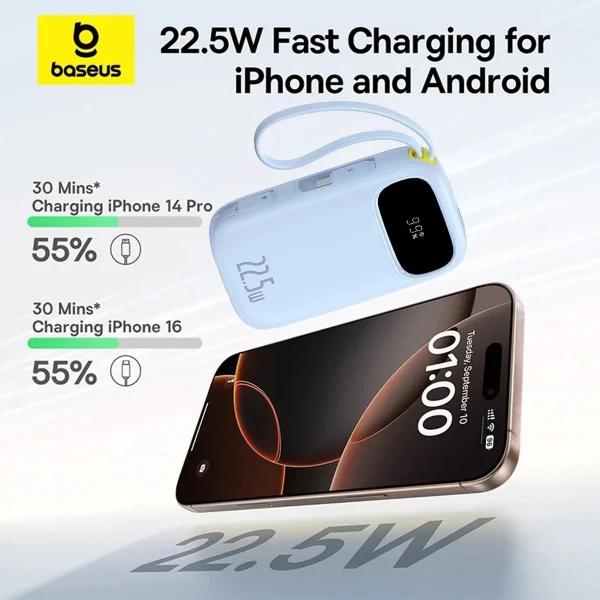 Baseus Power Bank EnerFill FC31 Digital Display Built-in Type-c & Lightning Cable 20000mAh 22.5W  Purple P10082107513-00 - Image 2