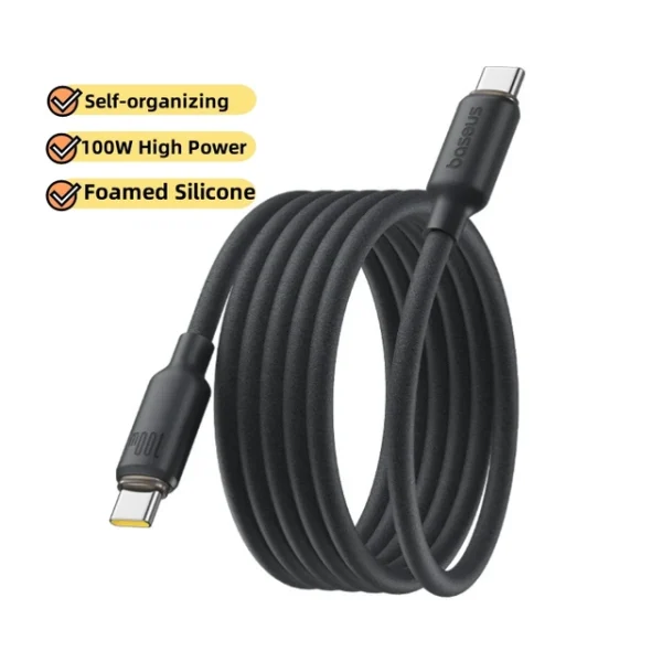 Baseus PD Cable Foamed Silicone Pro Magnetic Fast Charging Data Cable Type-c to Type-c  100W Comic Black 1m E0426D00 - Image 1