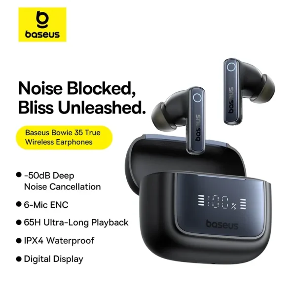 Baseus Bowie 35 ANC True Wireless Earphones 65Hours Long Battery Life Cosmic Black A00073800123-00 - Image 1