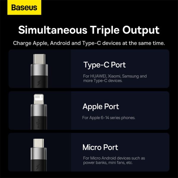 Baseus Short Cable StarSpeed 3in1 Fast Charging Data Cable USB to Micro Type-C Lightning 3.5A 0.6m Black P10319900111-00
