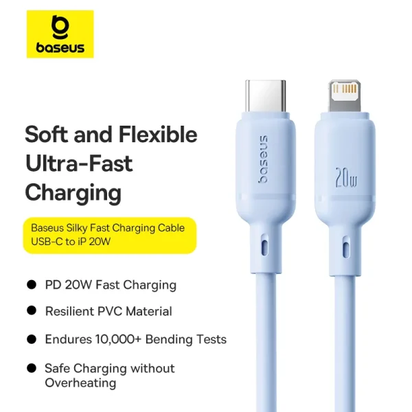 Baseus Cable For Iphone 14 13 12 11 Series Type-c to Lightning PD 20W Silky Series Fast Charging Galaxy Blue P10377700313-00 - Image 1