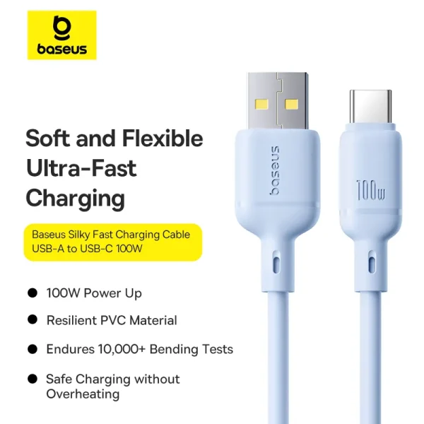 Baseus Silky Series Fast Charging Cable USB to Type-C 100W 1m Galaxy Blue P10377703313-00 - Image 1