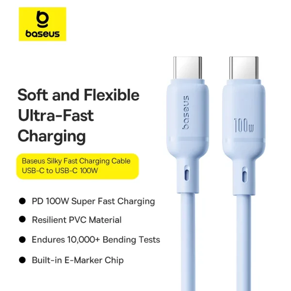 Baseus Silky Series Fast Charging Cable Type-c to Type-C 100W 1m Galaxy Blue P10377704313-00 - Image 1
