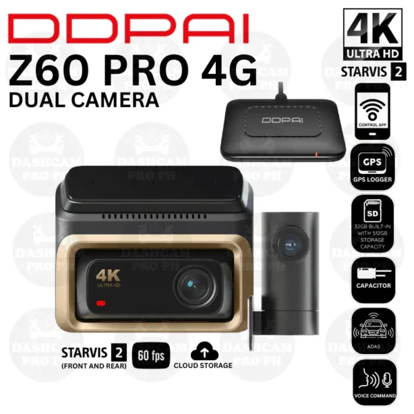 DDPAI Dash Camera 4G Z60 Pro 4K 2 Channel Front & Back WIth 4G Parking kit  32GB Built-in Memory -18 Months Warranty - Image 1