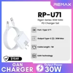 REMAX RP-U71/RC-C021 Figen Series 30W Gan PD Charger Set (PD+ C-C)- White