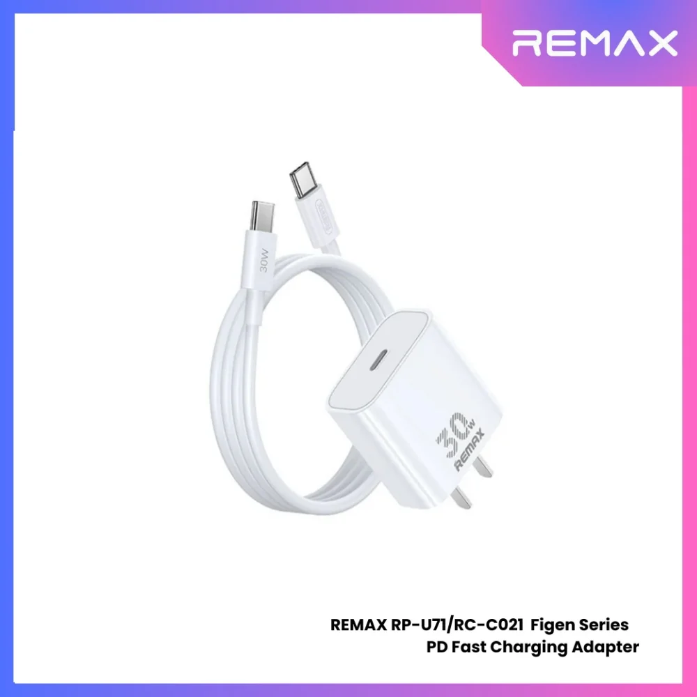 REMAX RP-U71/RC-C021 Figen Series 30W Gan PD Charger Set (PD+ C-C)- White REMAX RP-U71/RC-C021 Figen Series 30W Gan PD Charger Set (PD+ C-C)- White