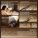 REMAX 1.2m Type-C to 3.5mm Audio Adapter Cable Aluminum Alloy Braided Cord