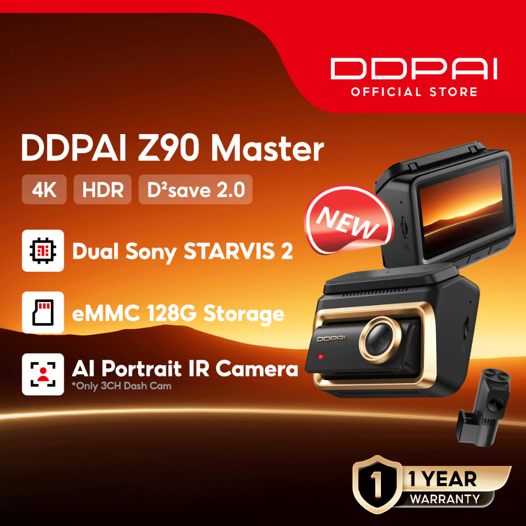 ddpai z90 master DDPAI Z90 Master Dual 4K Front & Back 4g Supported Dash Camera With Built-in 128GB Memory - 1 Year Replacement Warranty - Image 1