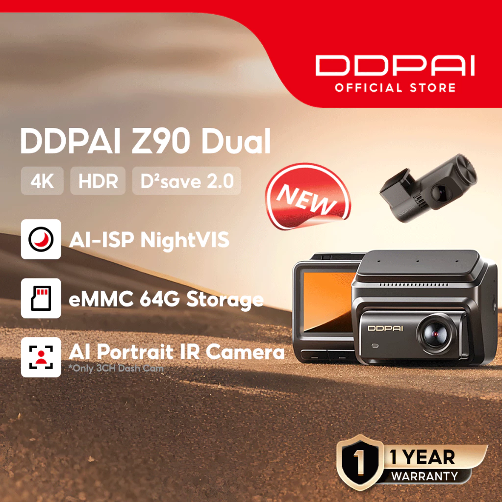 z90 DDPAI Z90 4K Front & Back 4g Supported Dash Camera With Built-in 64GB Memory - 1 Year Replacement Warranty - Image 1