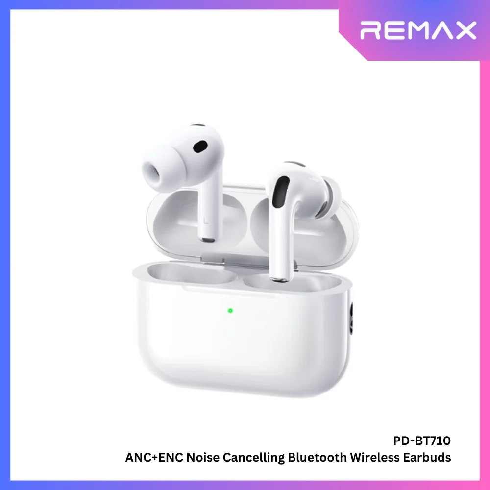 remax pd bt710 REMAX PD-BT710 ANC+ENC Bluetooth 6.0 TWS Earbuds Stereo Deep Bass Long Battery Life White - Image 1