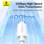 Baseus Cable Thunderbolt 4 Superior Series 2 USB4 8K 40gbps Full-Function Fast Charging Cable Type-C to Type-C 240W 2m Moon White -P10365200211-05